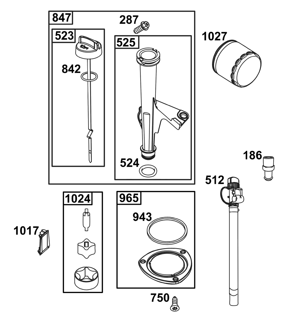 Lubrication Group Diagram and Parts List for 40U777-0010-G1 400000 - 699999 Briggs and Stratton Engine